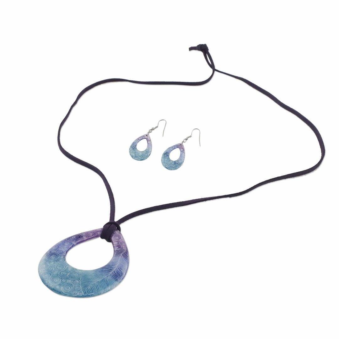 Swirl and Feather Ceramic Necklace and Earrings Jewelry Set - Feather Beauty