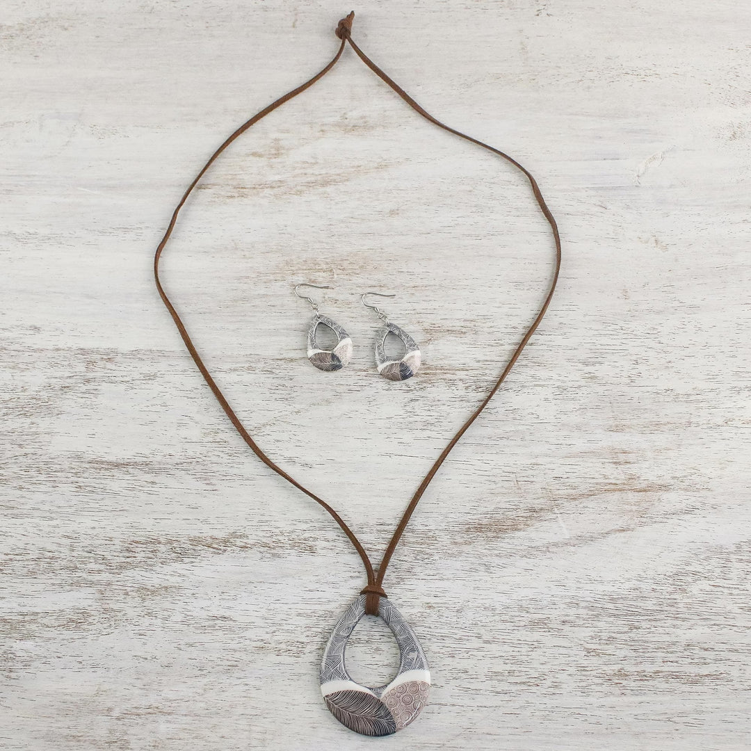 Handmade Singing Hills Ceramic Necklace and Earring Set - Singing Hills