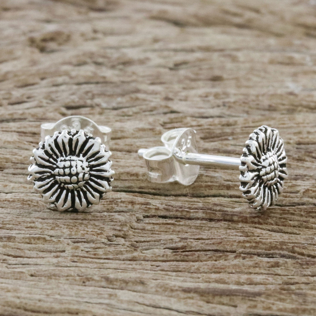 Sterling Silver Sunflower Stud Earrings from Thailand - Cute Sunflowers