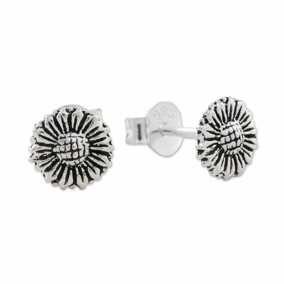 Sterling Silver Sunflower Stud Earrings from Thailand - Cute Sunflowers