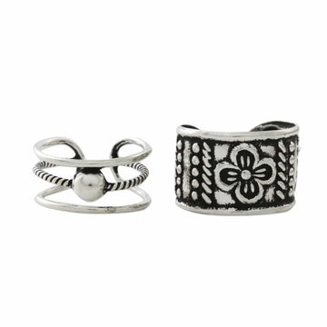 Floral and Rope Motif Sterling Silver Ear Cuffs - Cool Charm