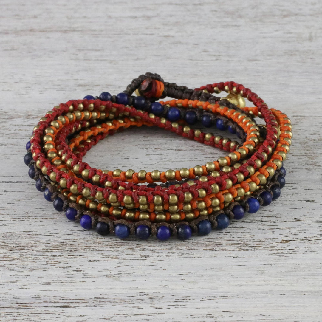 Lapis Lazuli Beaded Wrap Bracelet - Bohemian Bells