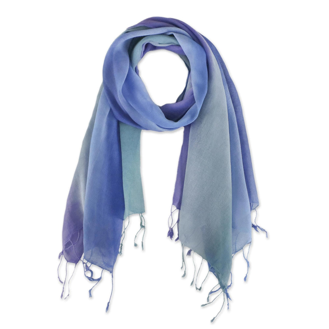 Handwoven Cotton Scarves in Cool Tones from Thailand (Pair) - Summer Morning