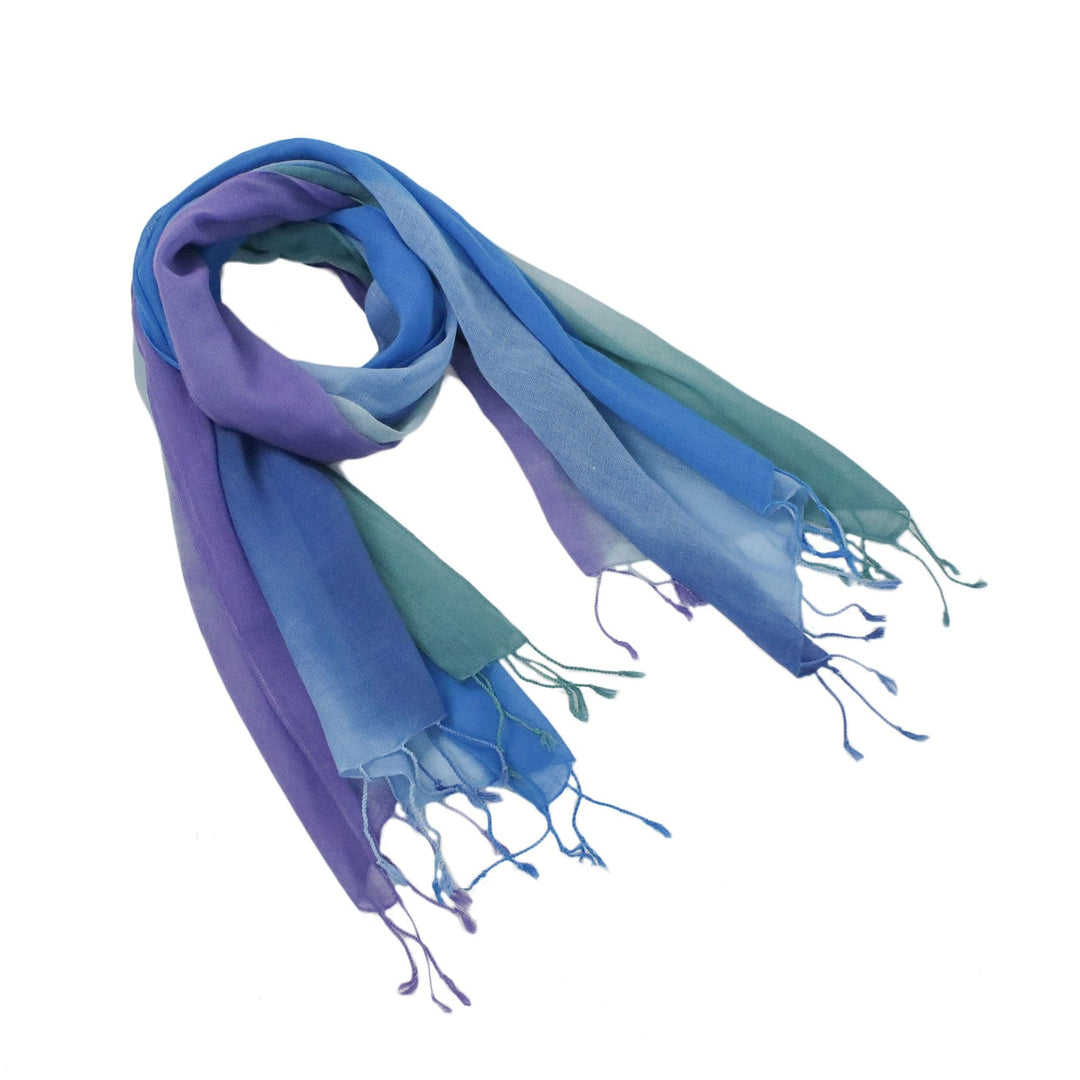 Handwoven Cotton Scarves in Cool Tones from Thailand (Pair) - Summer Morning