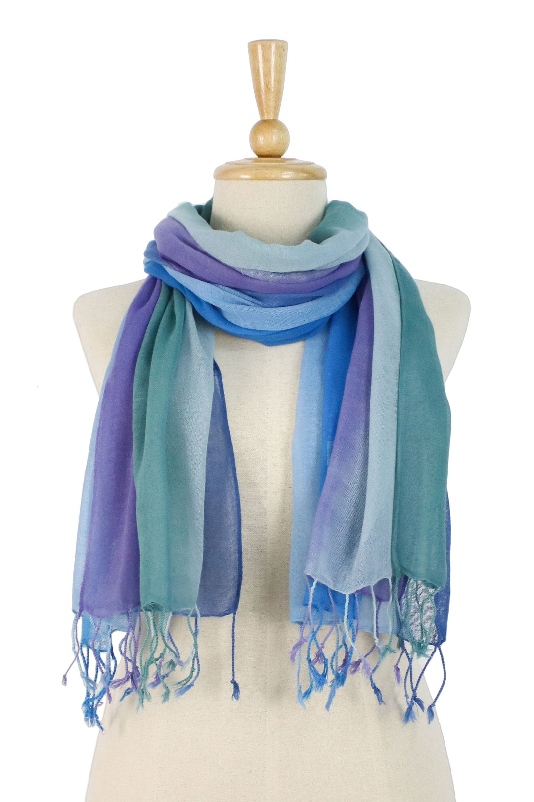 Handwoven Cotton Scarves in Cool Tones from Thailand (Pair) - Summer Morning