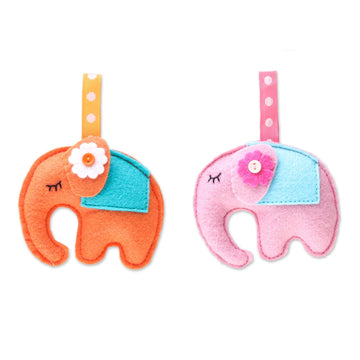 Felt Elephant Ornaments in Orange and Pink - Set of 2 - Napping Elephants
