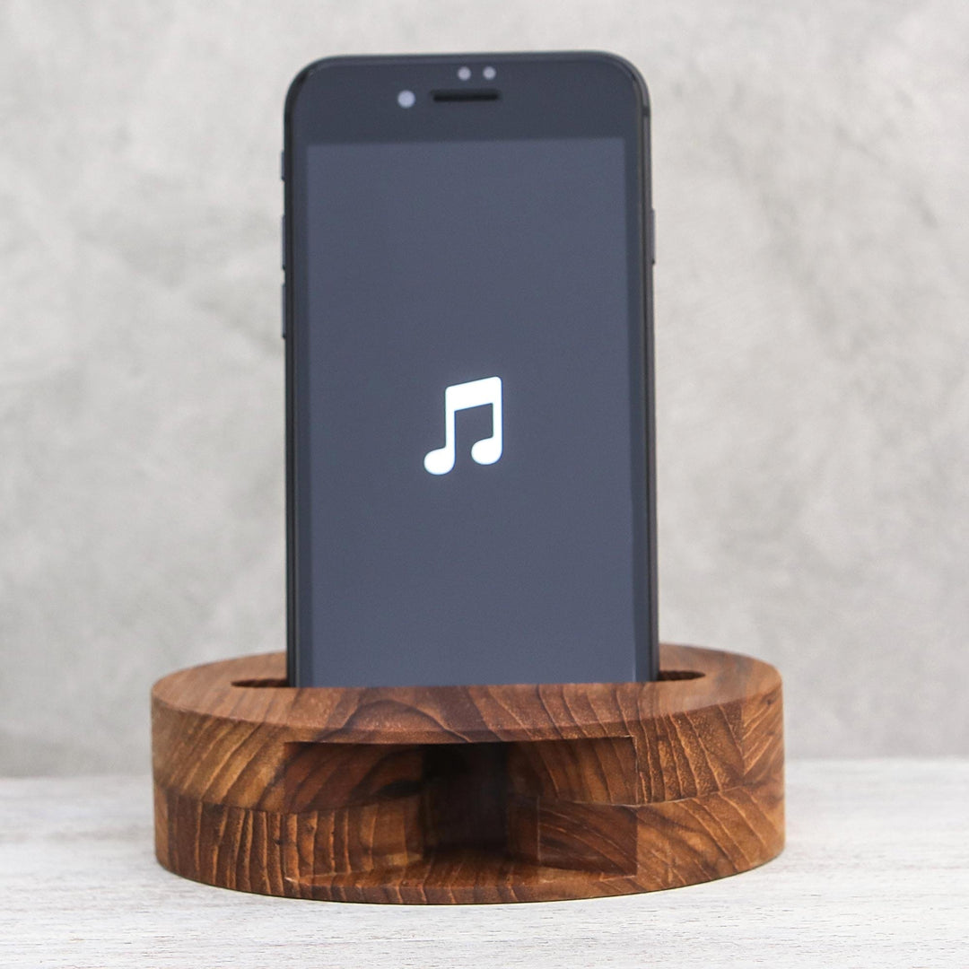 Round Teak Wood Phone Speaker from Thailand - Modern Sound