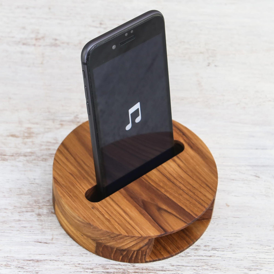 Round Teak Wood Phone Speaker from Thailand - Modern Sound