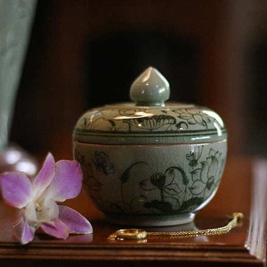 Celadon Ceramic Jewelry Box - Spring Butterfly