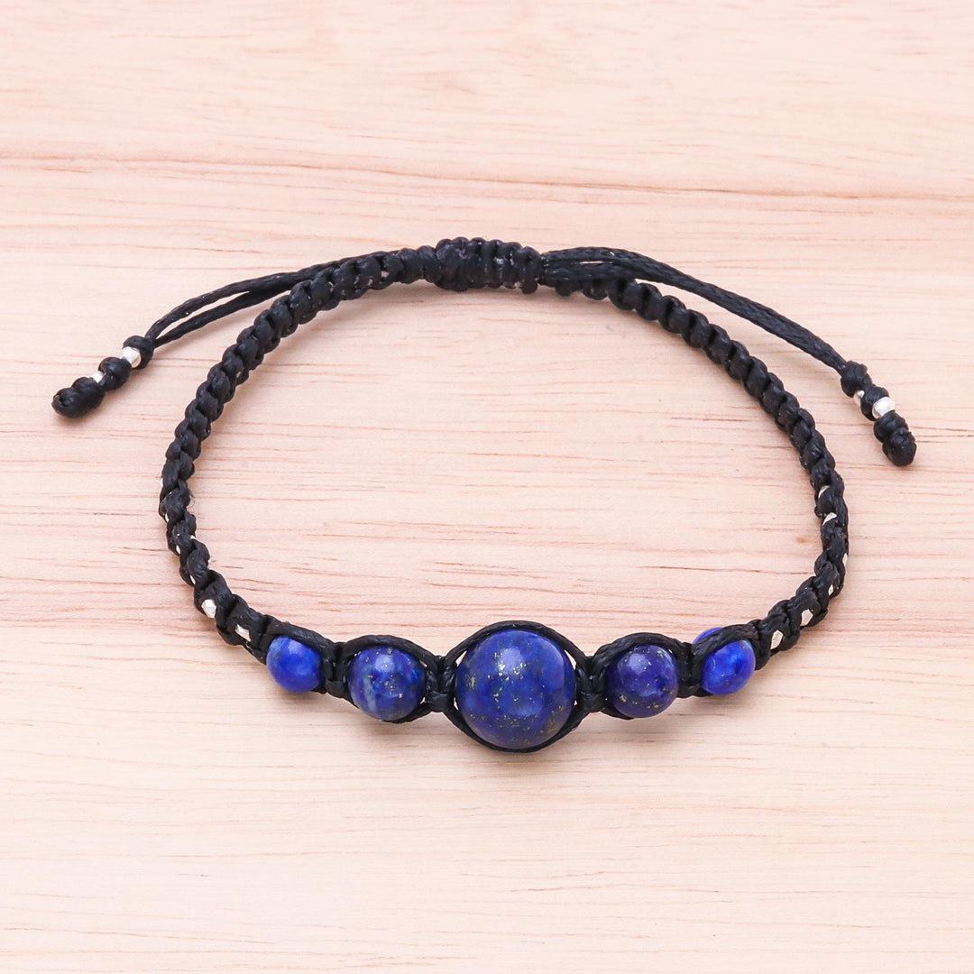 Hill Tribe Lapis Lazuli Beaded Macrame Bracelet - Blue Way