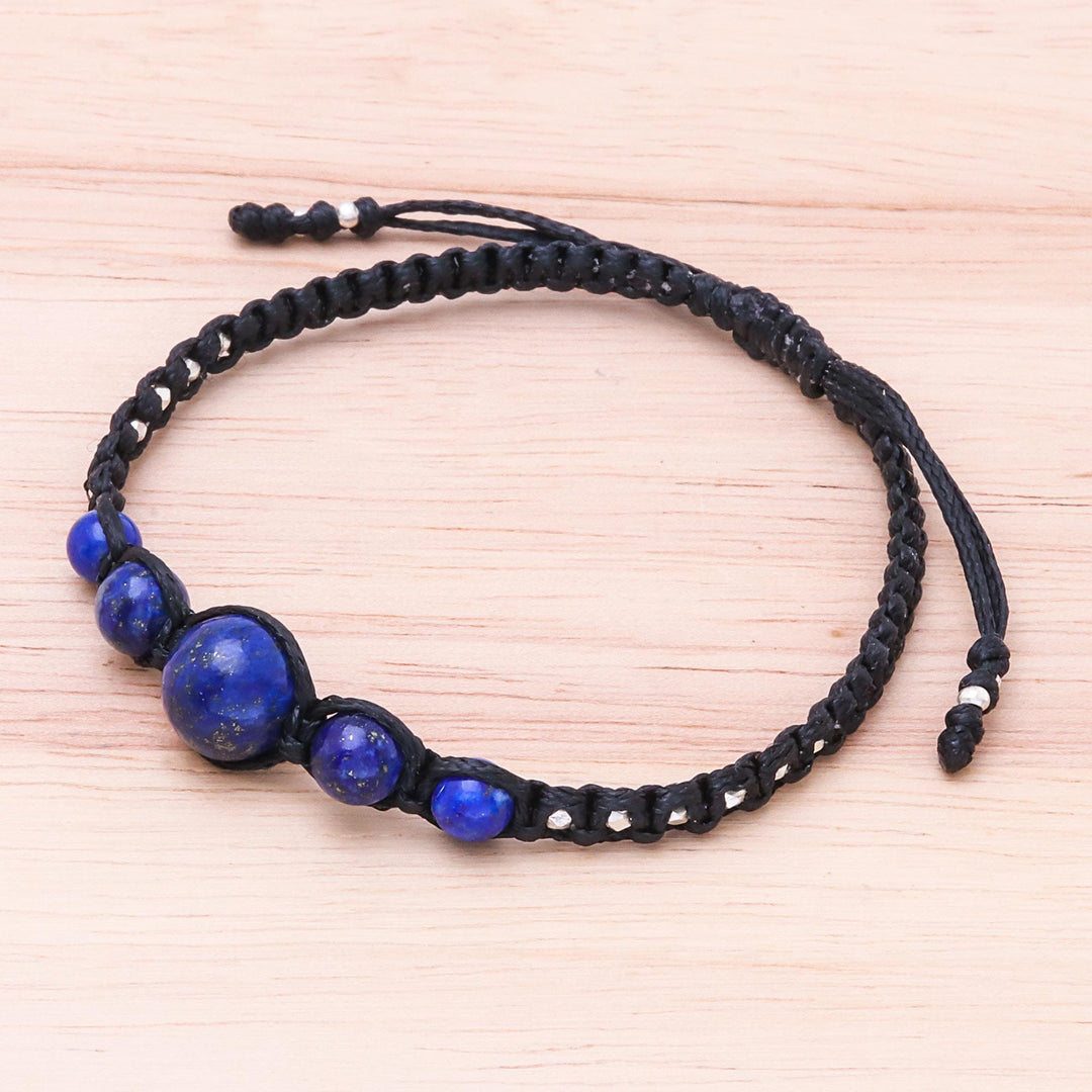 Hill Tribe Lapis Lazuli Beaded Macrame Bracelet - Blue Way
