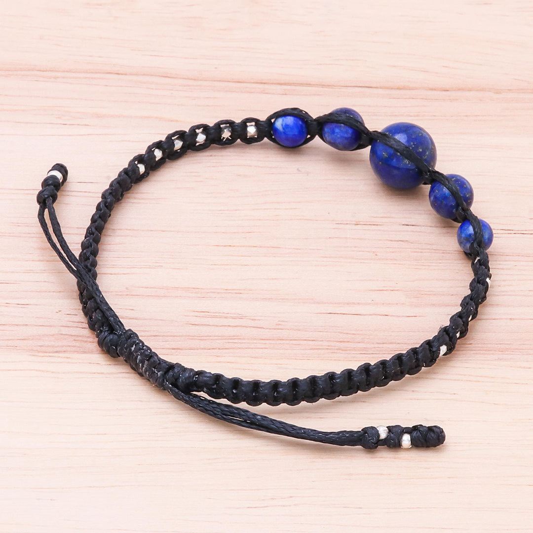 Hill Tribe Lapis Lazuli Beaded Macrame Bracelet - Blue Way