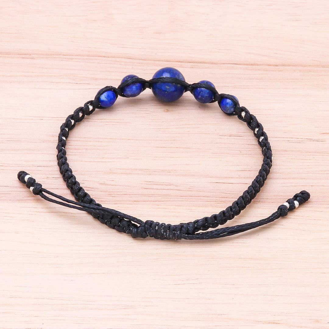 Hill Tribe Lapis Lazuli Beaded Macrame Bracelet - Blue Way