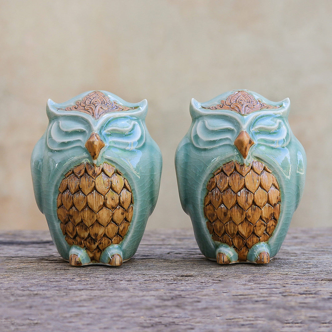 Calm Owls in Green