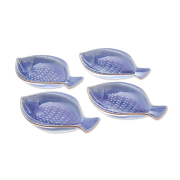 Fish-Shaped Blue Ceramic Appetizer Bowls - Set of 4 - Festive Fish