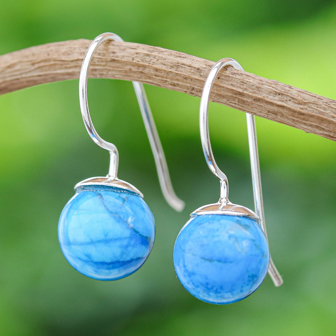 Sterling Silver and Recon. Turquoise Drop Earrings - Beautiful Orbs