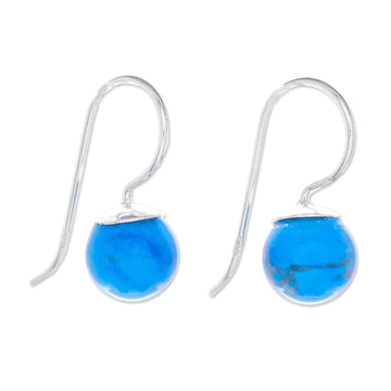 Sterling Silver and Recon. Turquoise Drop Earrings - Beautiful Orbs