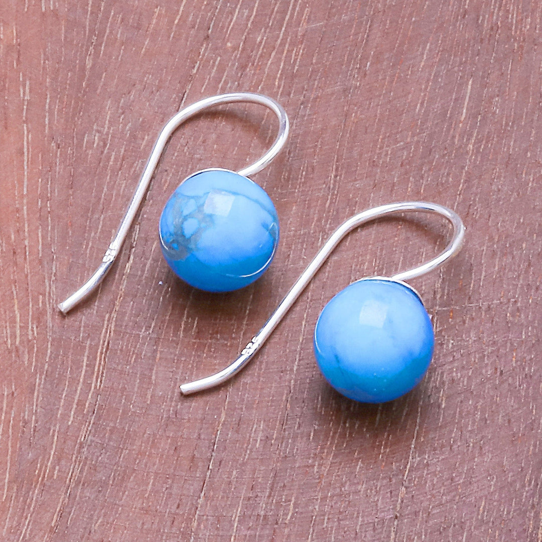Sterling Silver and Recon. Turquoise Drop Earrings - Beautiful Orbs