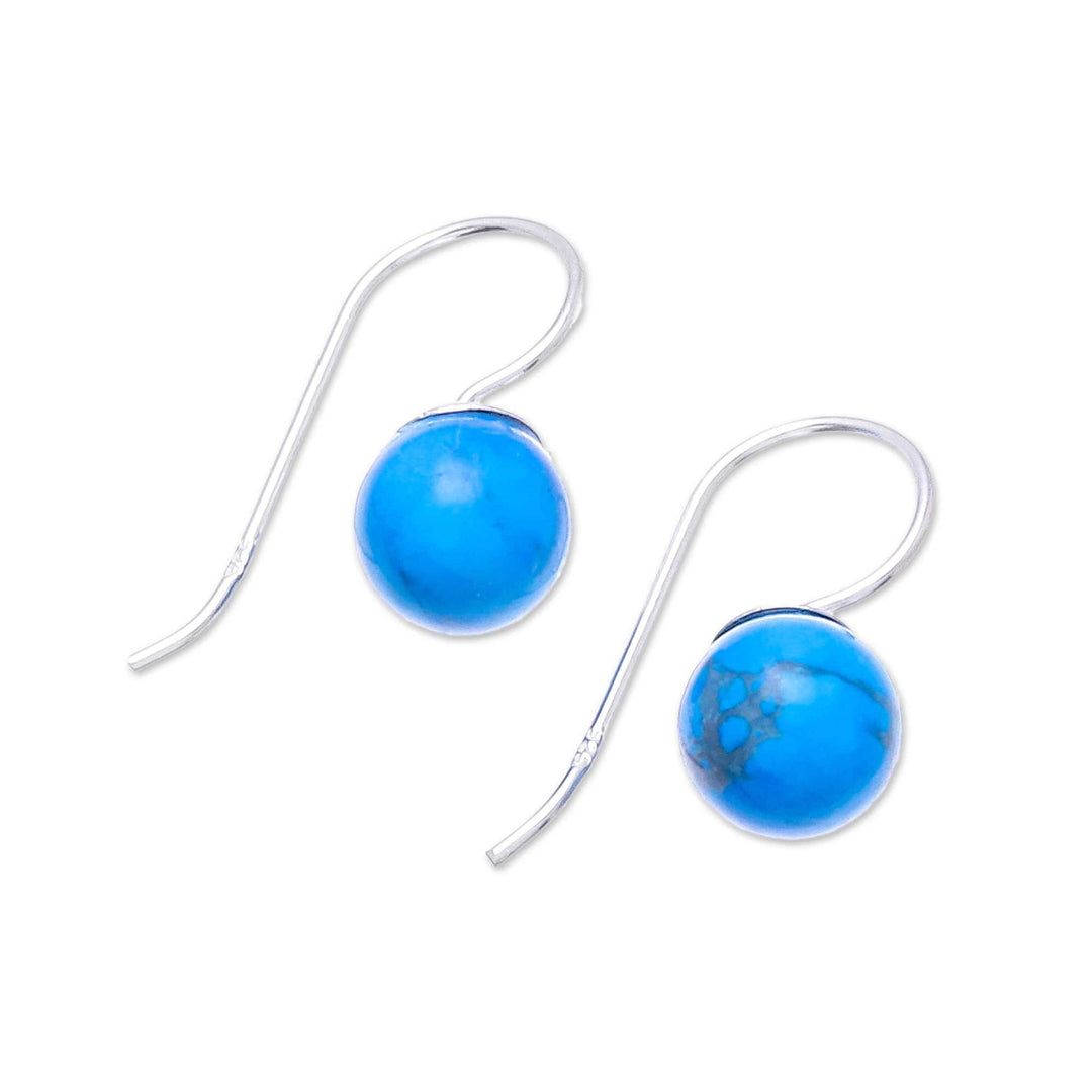 Sterling Silver and Recon. Turquoise Drop Earrings - Beautiful Orbs
