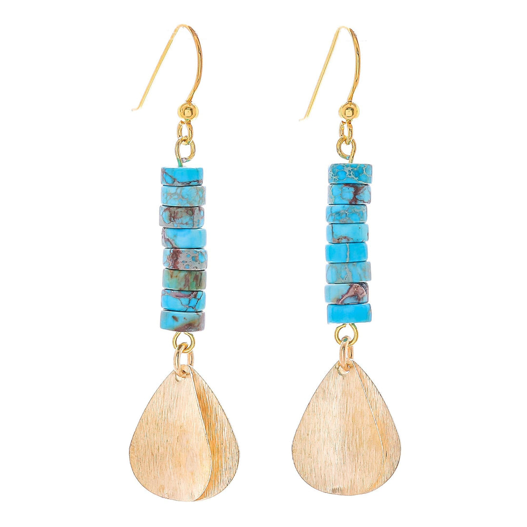 Brass and Reconstituted Turquoise Dangle Earrings - Sea Gold