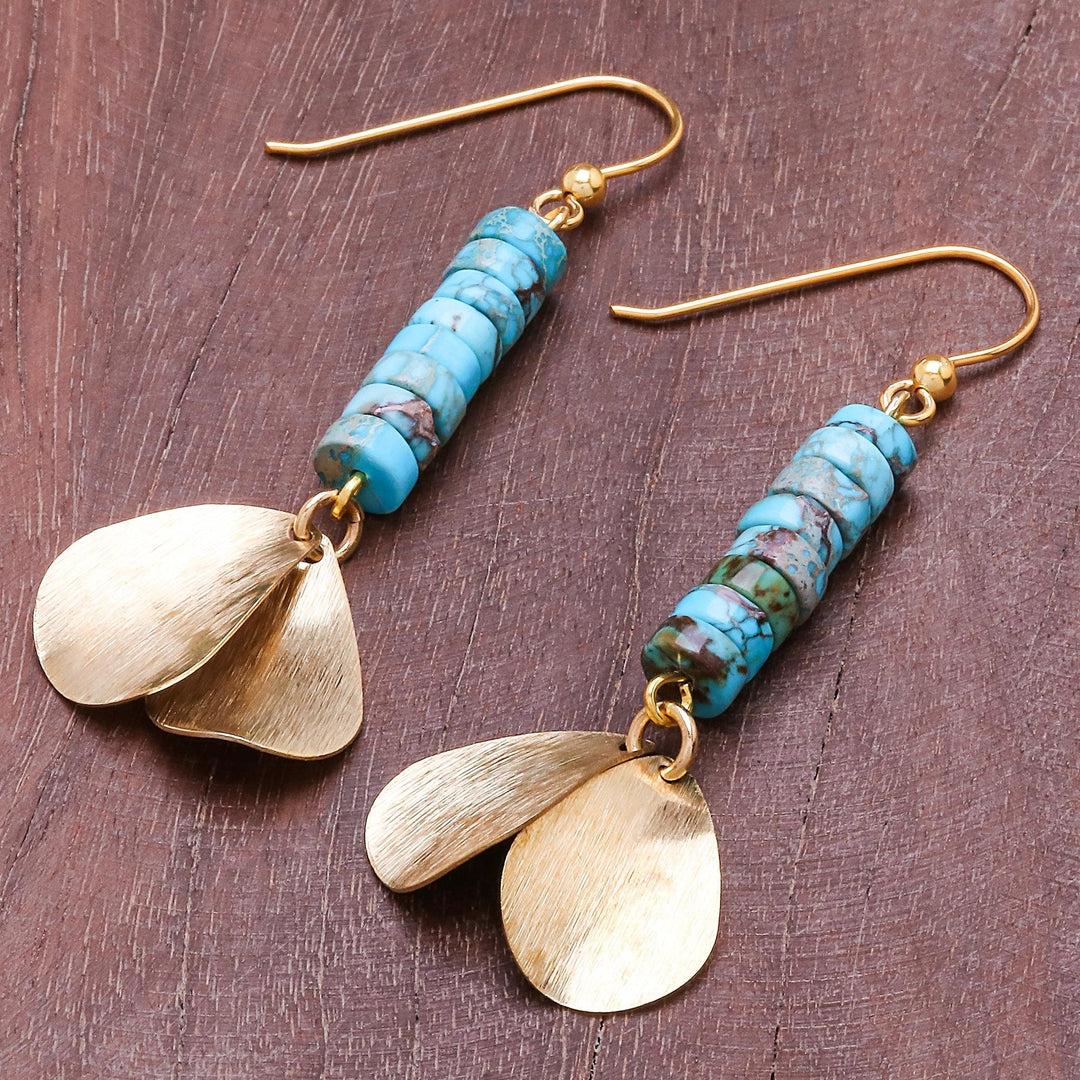 Brass and Reconstituted Turquoise Dangle Earrings - Sea Gold