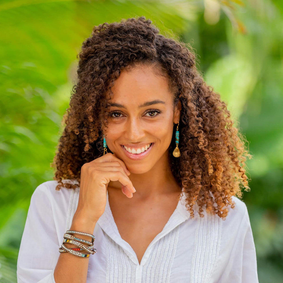Brass and Reconstituted Turquoise Dangle Earrings - Sea Gold