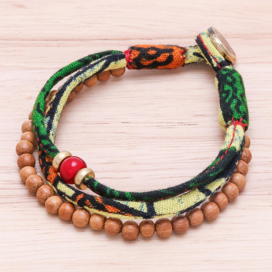 Wood and Cotton Beaded Strand Bracelet in Green - Verdant Appeal