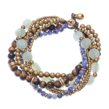 Multi-Gemstone Beaded Torsade Bracelet - Tranquility