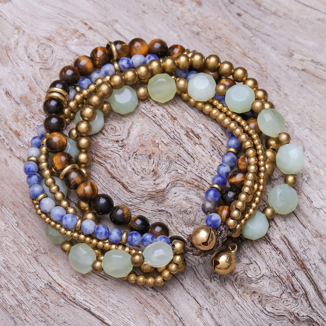 Multi-Gemstone Beaded Torsade Bracelet - Tranquility