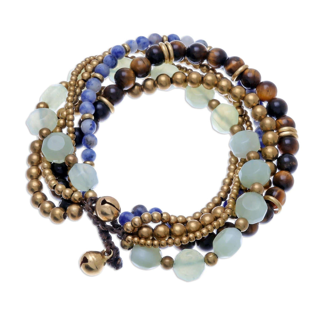 Multi-Gemstone Beaded Torsade Bracelet - Tranquility