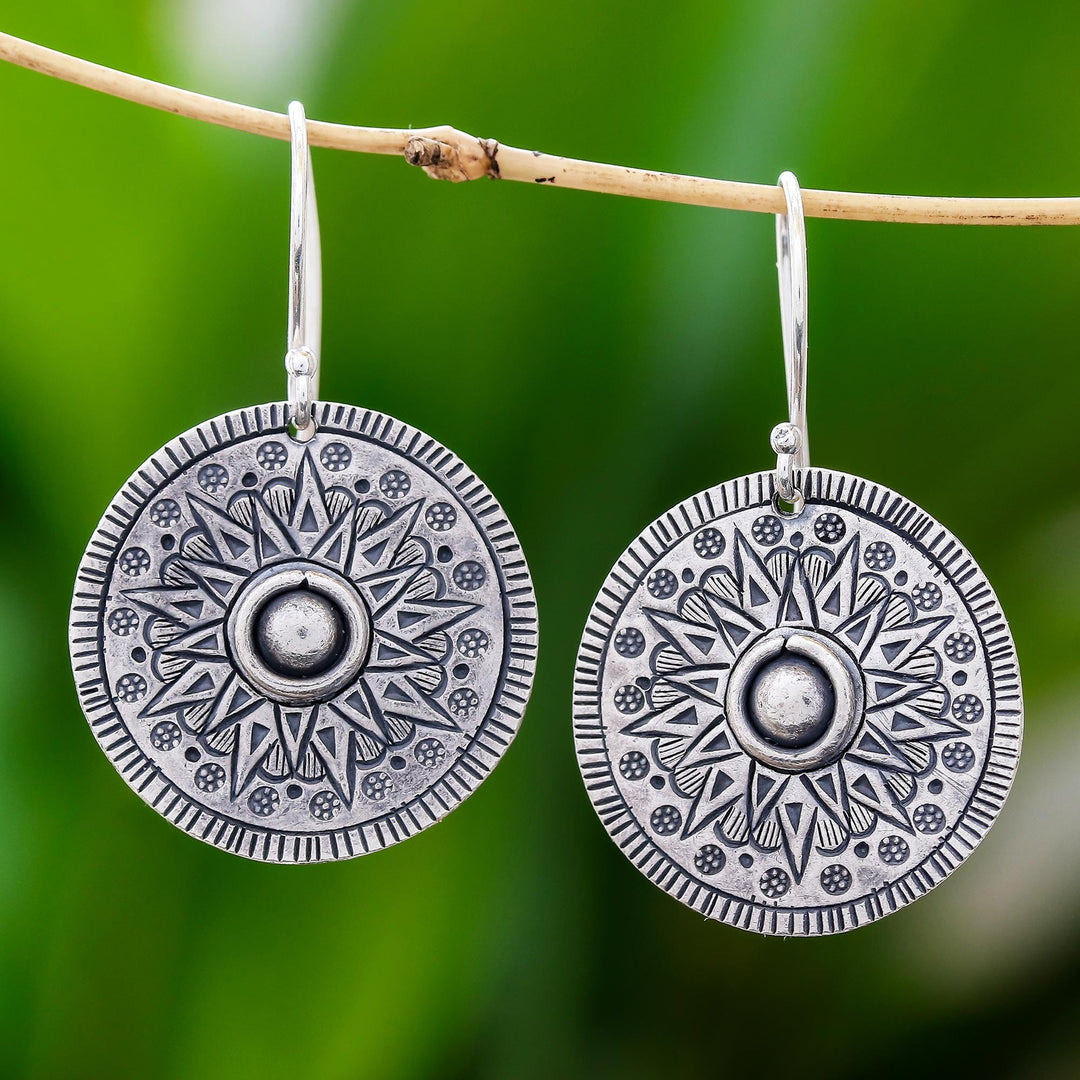 Circular Karen Silver Dangle Earrings - Powerful Sun