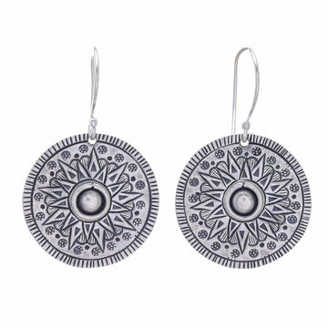 Circular Karen Silver Dangle Earrings - Powerful Sun