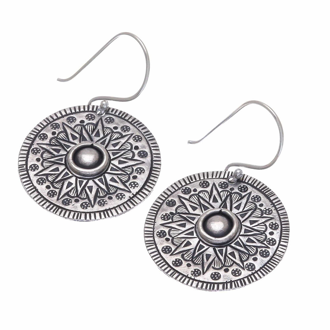 Circular Karen Silver Dangle Earrings - Powerful Sun