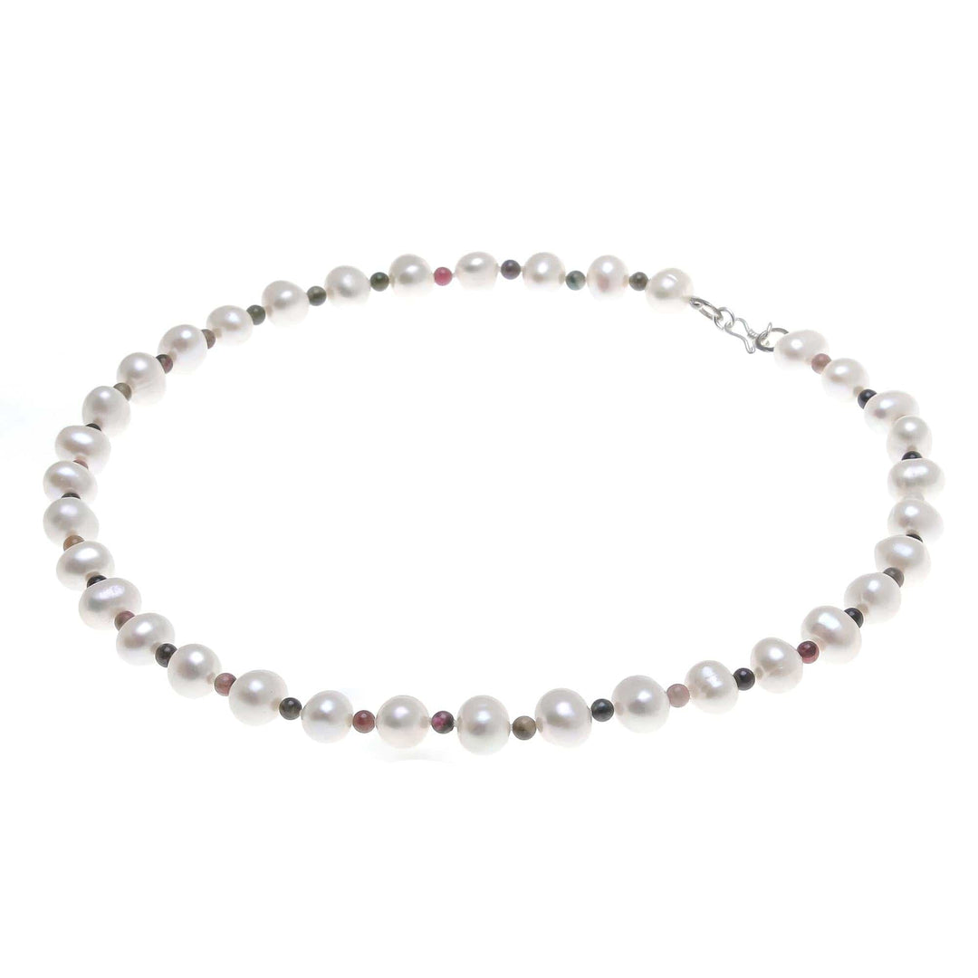 Cultured Pearl and Tourmaline Beaded Necklace from Thailand - Colorful Palace