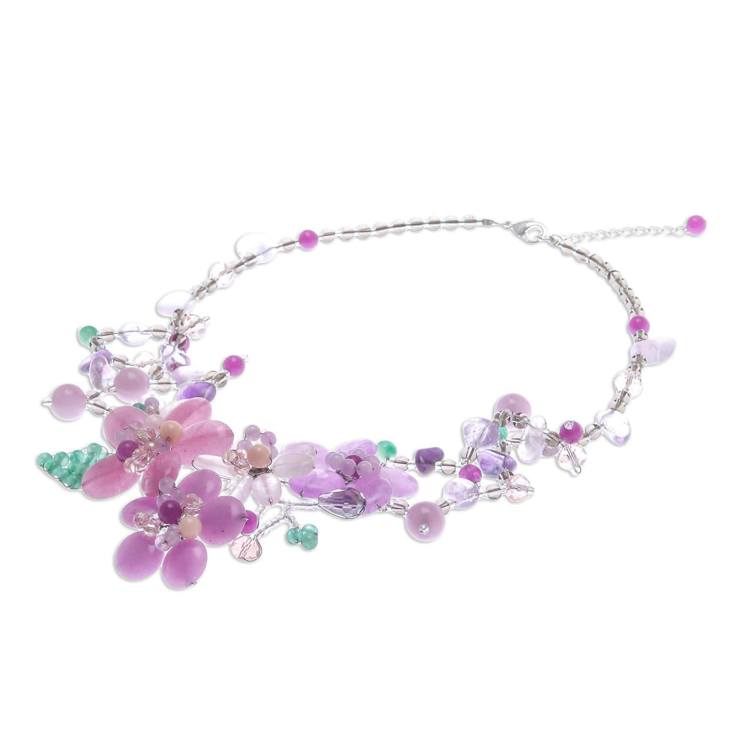Floral Multi-Gemstone Beaded Statement Necklace - Lavender Garden