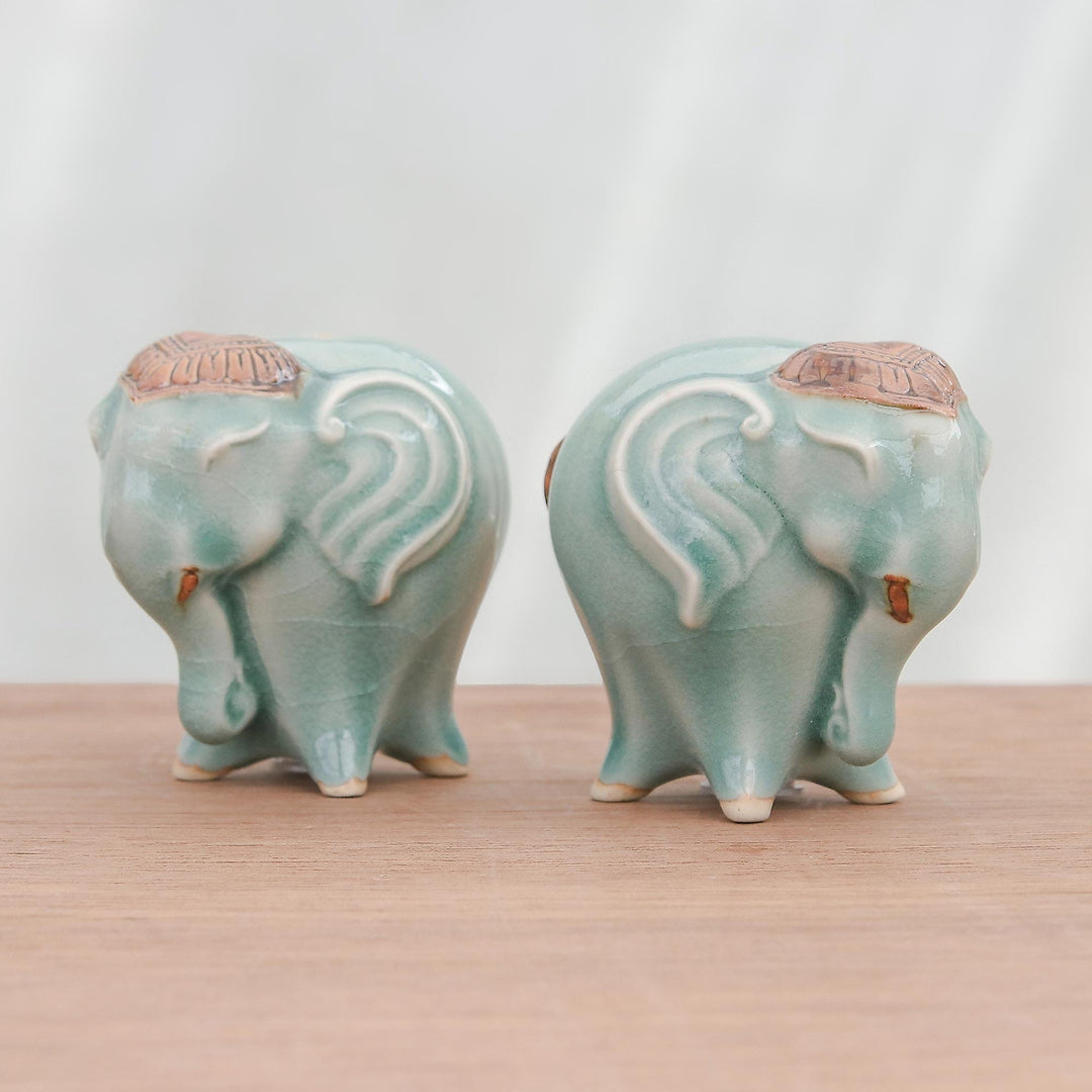 Celadon Ceramic Elephant Salt and Pepper Shakers (Pair) - Calm Elephan –  GlobeIn