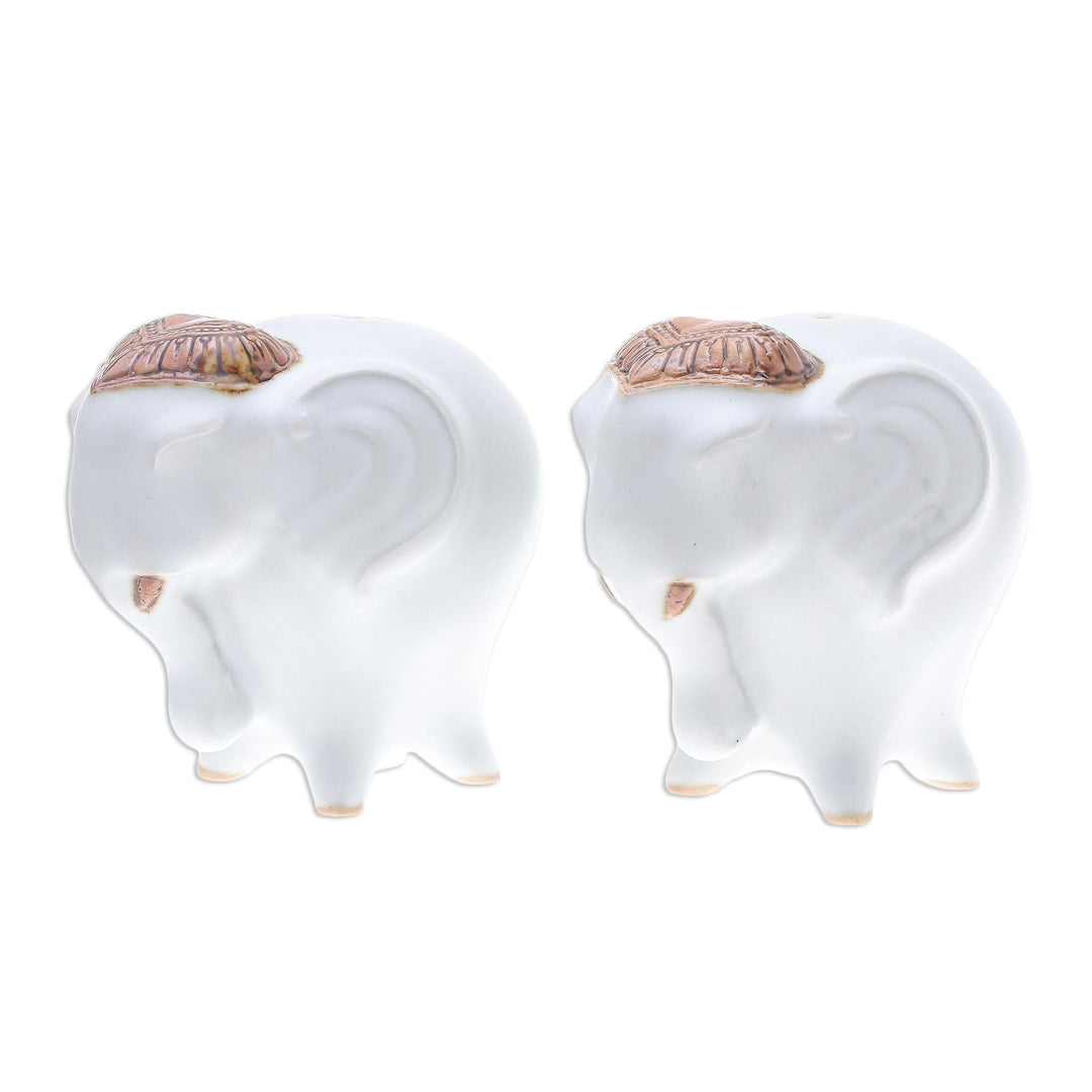Ceramic Elephant Salt and Pepper Shakers in White (Pair) - Calm Elephants in White