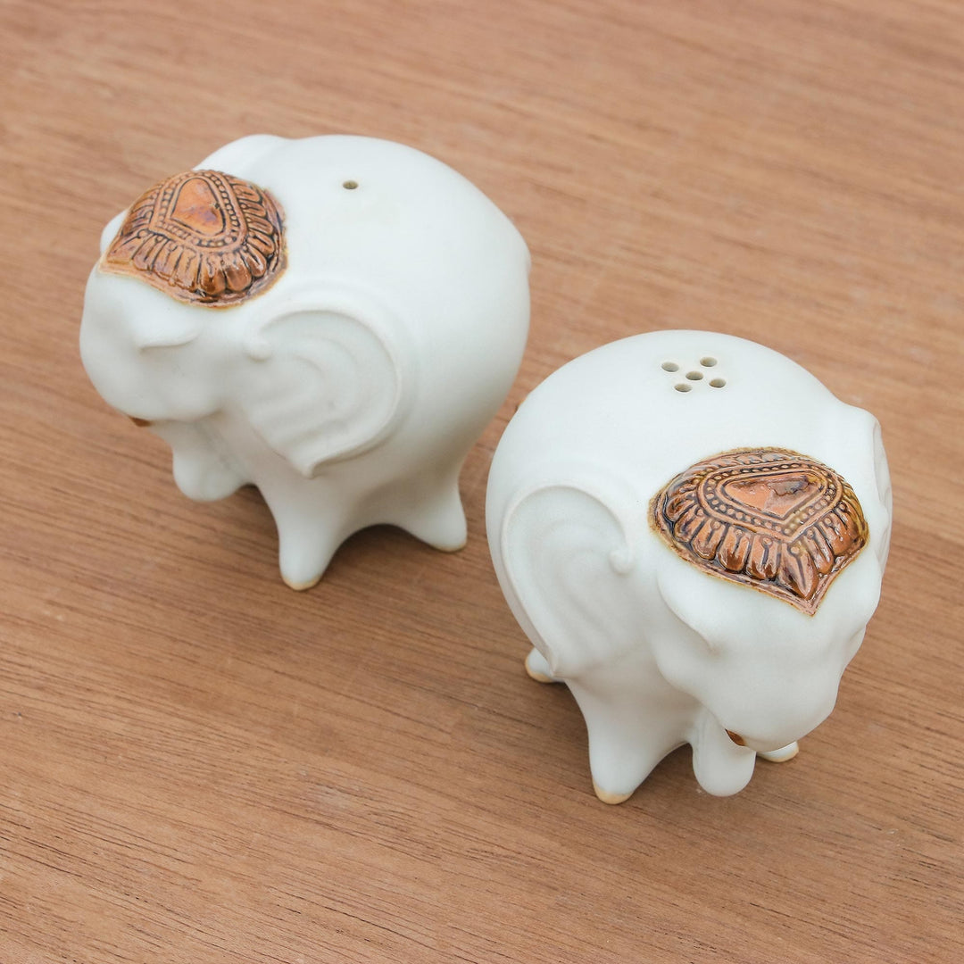 Ceramic Elephant Salt and Pepper Shakers in White (Pair) - Calm Elephants in White