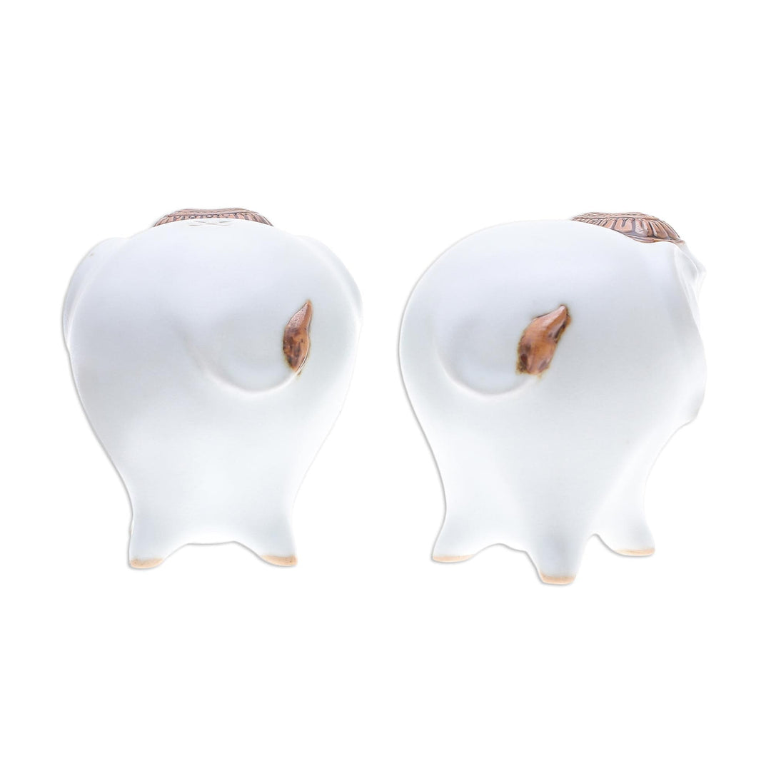 Ceramic Elephant Salt and Pepper Shakers in White (Pair) - Calm Elephants in White