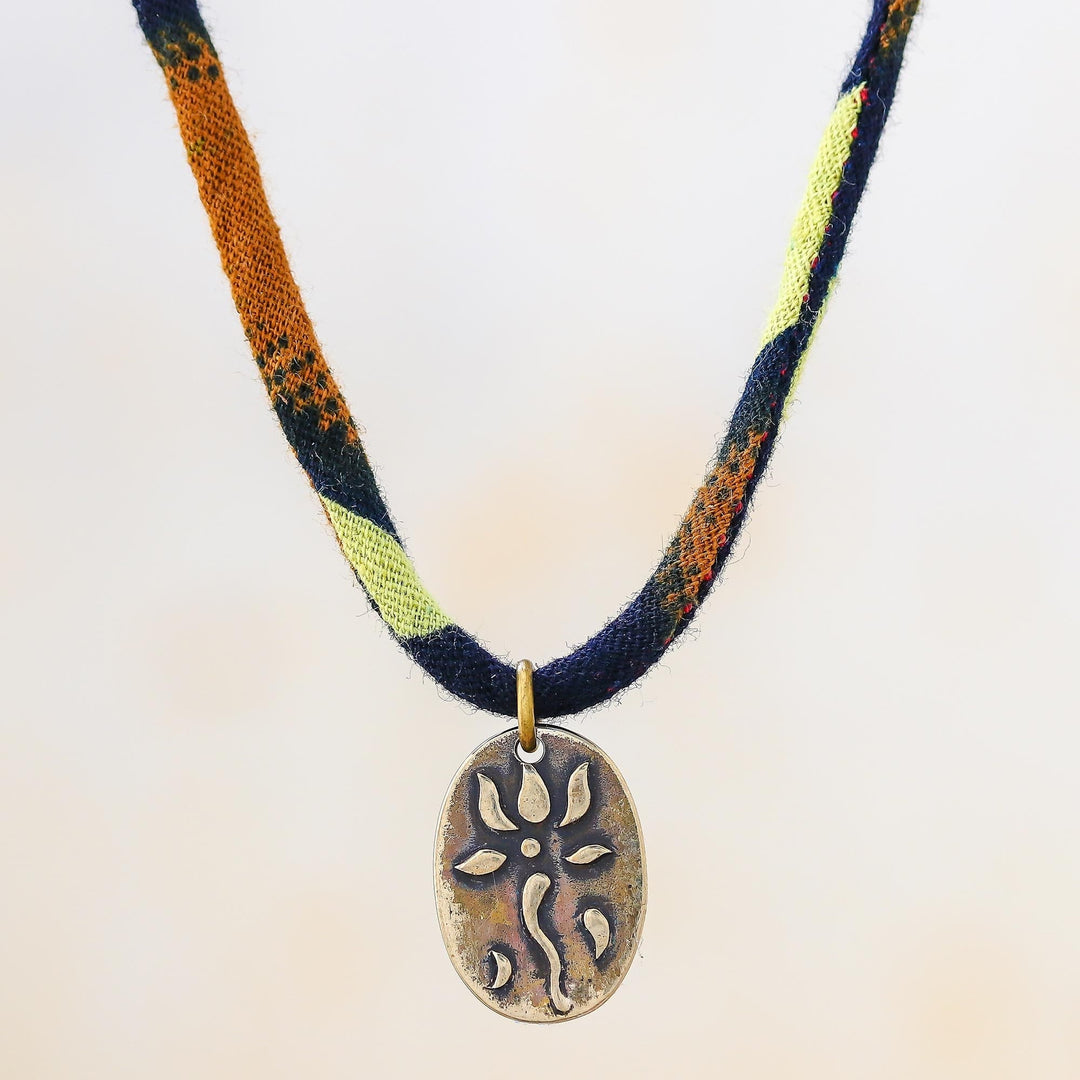 Oval Lotus Flower Brass Pendant Necklace in Orange - Fiery Lotus Oval