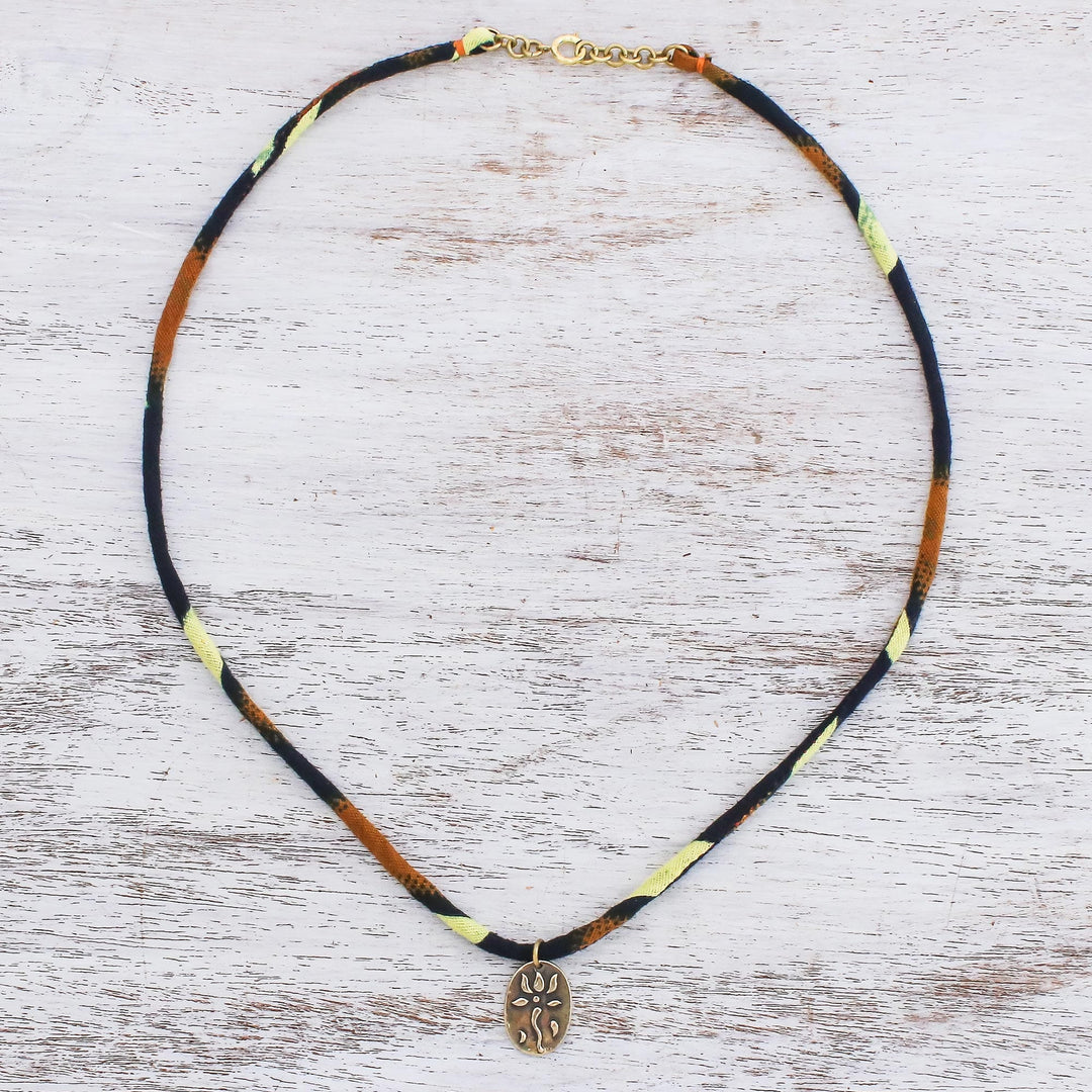 Oval Lotus Flower Brass Pendant Necklace in Orange - Fiery Lotus Oval