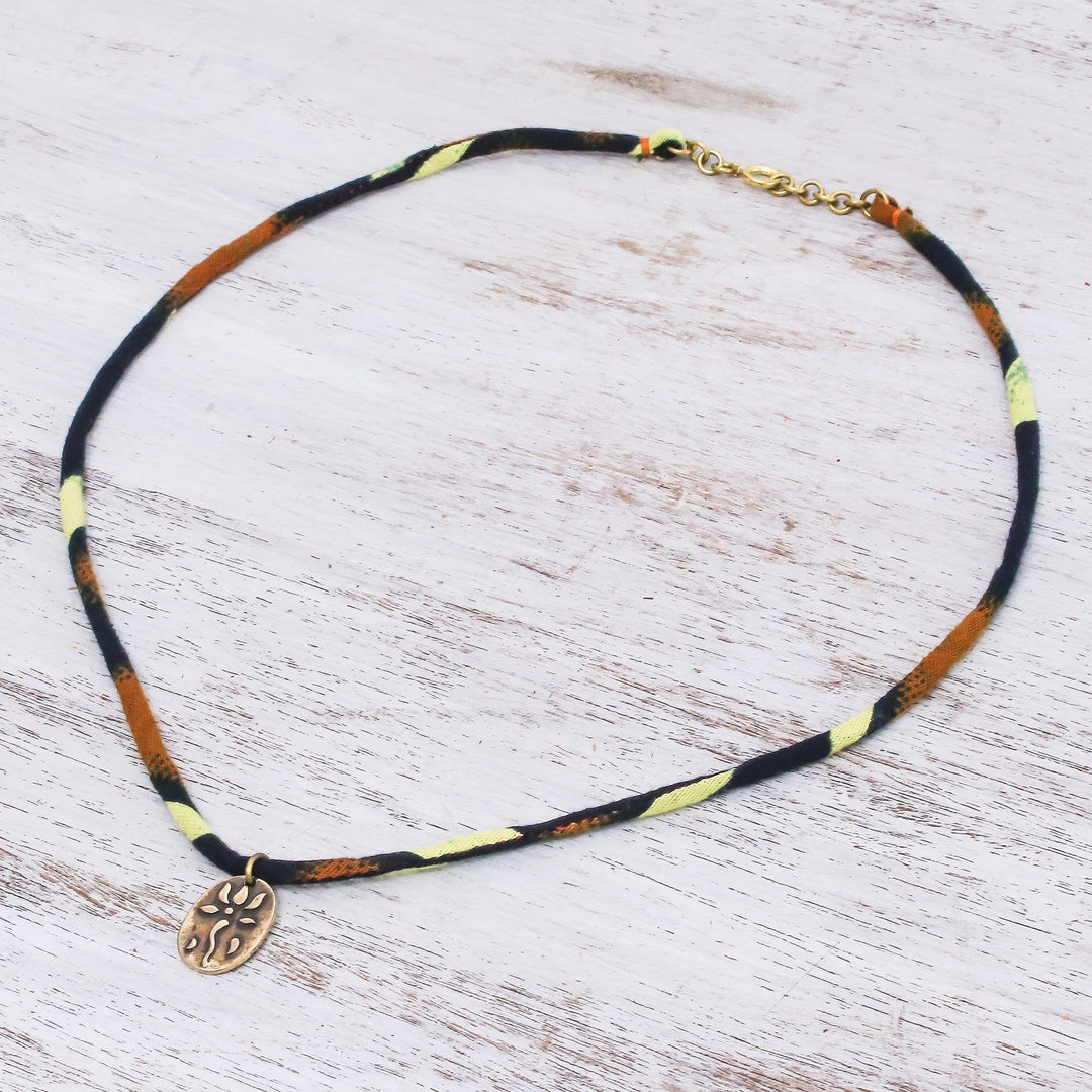 Oval Lotus Flower Brass Pendant Necklace in Orange - Fiery Lotus Oval