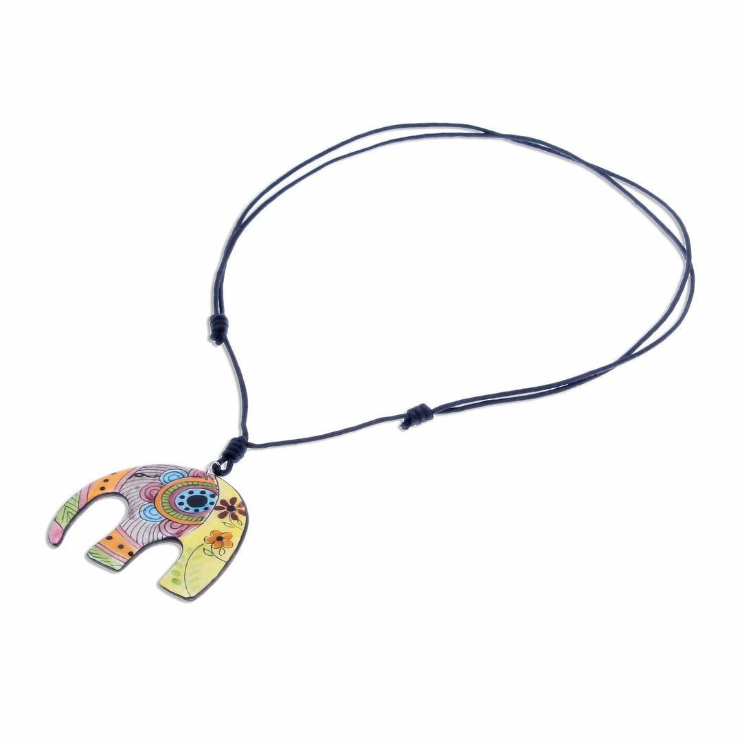 Bohemian Ceramic Elephant Pendant Necklace from Thailand - Elephant Hippie