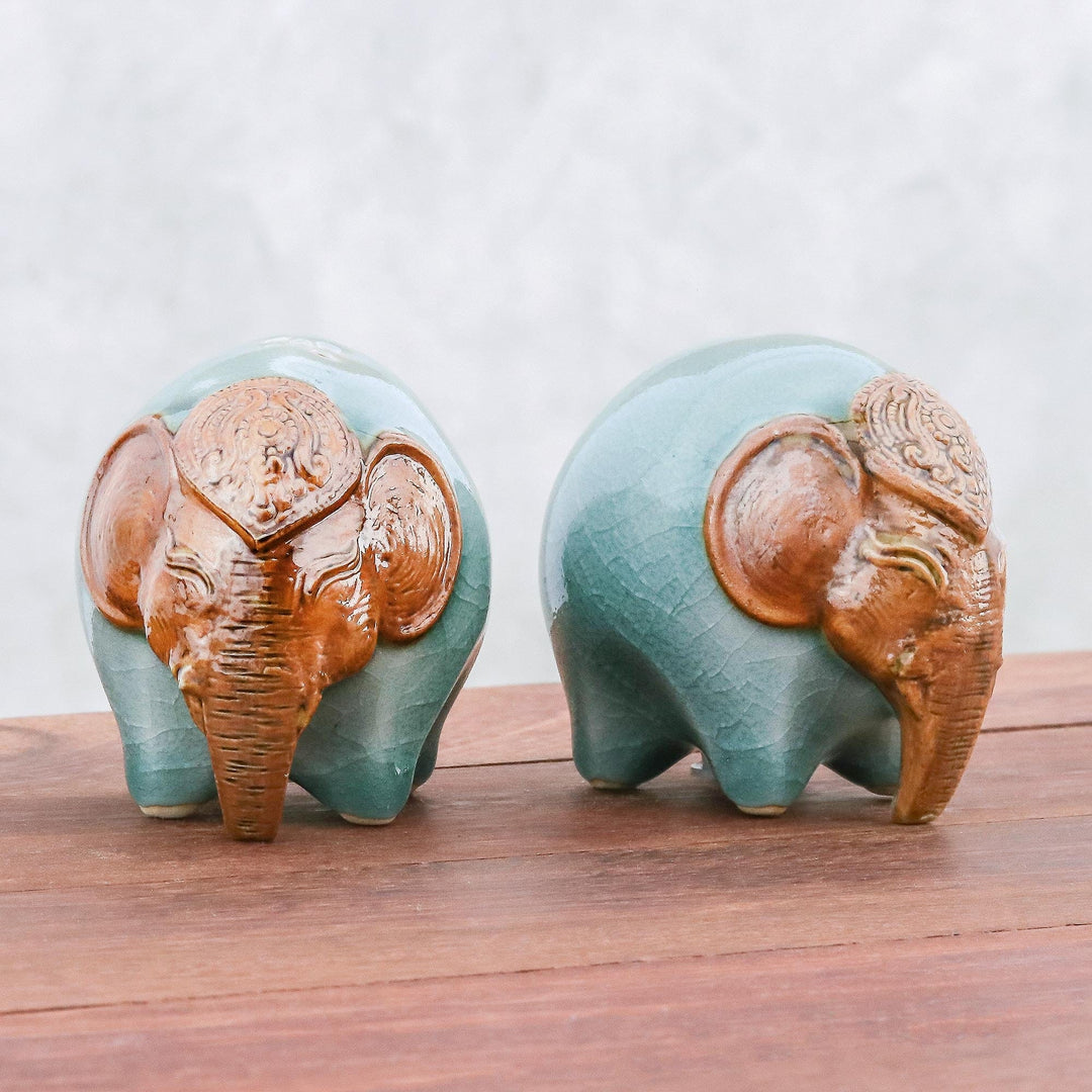 Celadon Ceramic Elephant Salt and Pepper Shakers (Pair) - Calm Elephan –  GlobeIn