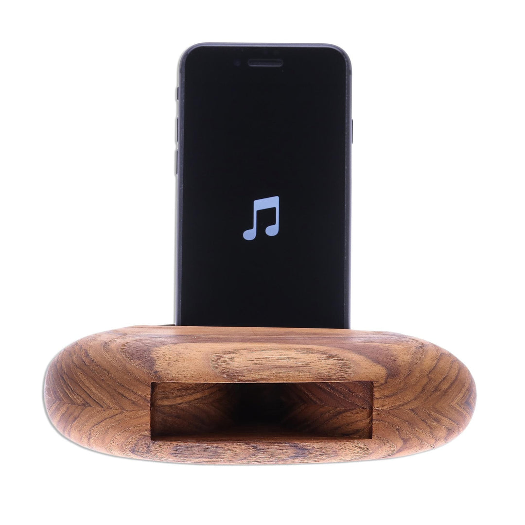 Egg-Shaped Teak Wood Phone Speaker from Thailand - Rock Out