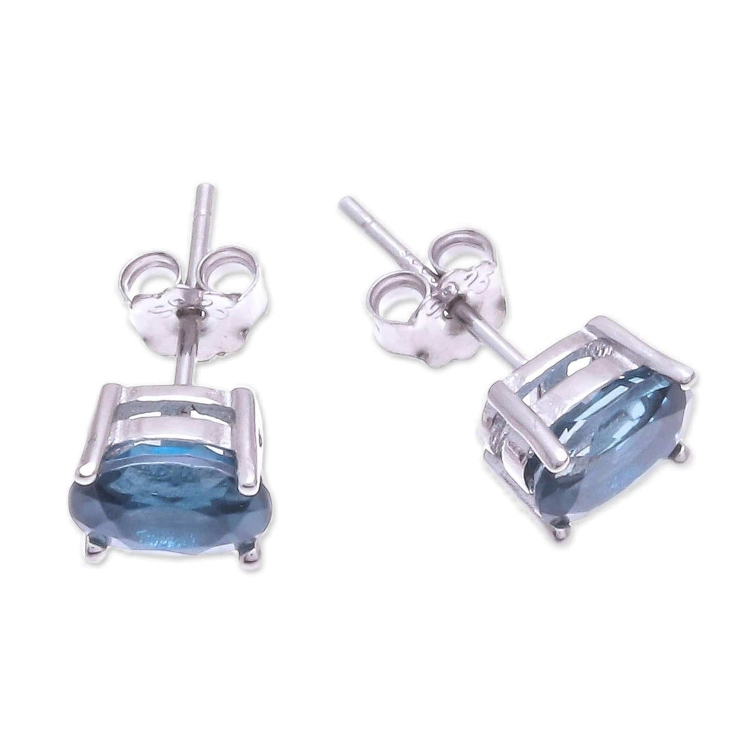 Faceted Blue Topaz Stud Earrings from Thailand - London Ovals