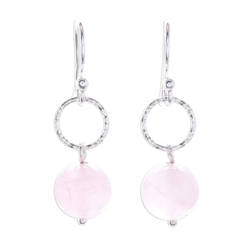 Round Rose Quartz Dangle Earrings Crafted - Ring Shimmer