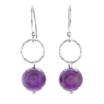 Round Amethyst Dangle Earrings Crafted - Ring Shimmer