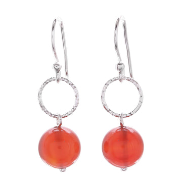 Round Carnelian Dangle Earrings Crafted - Ring Shimmer
