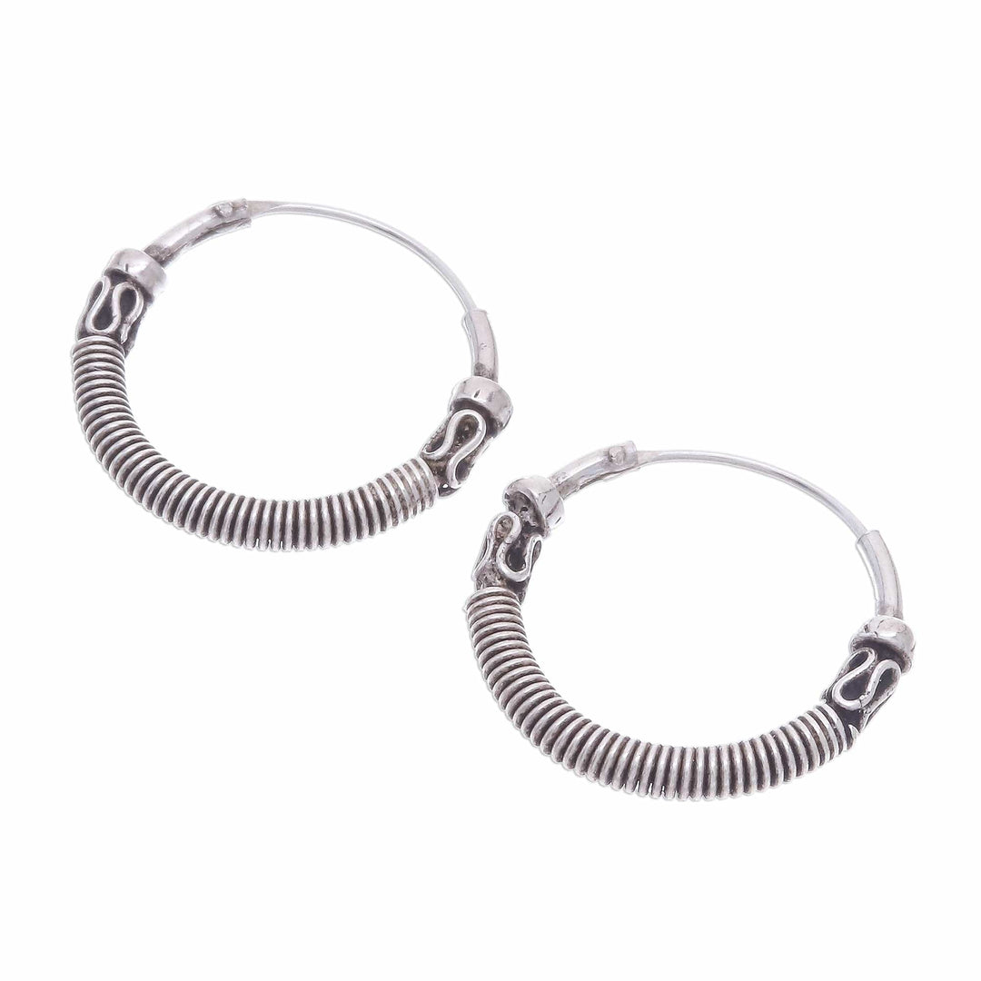 Sterling Silver Hoop Earrings Crafted in Thailand (Set of 3) - Thai Patterns